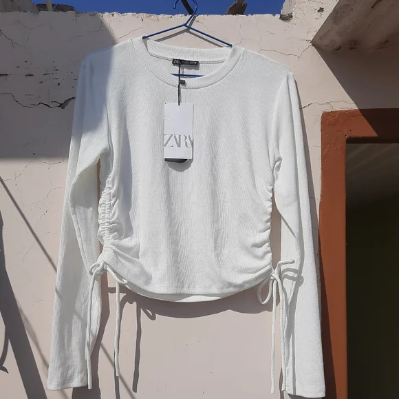 Zara ruched long sleeves white top - Picture 2 of 6
